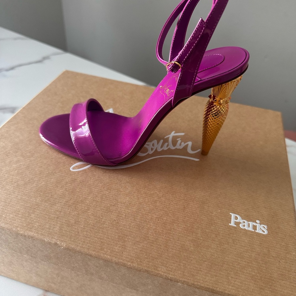 Kismet Purple and Gold Heels Elegant Stiletto Sandals